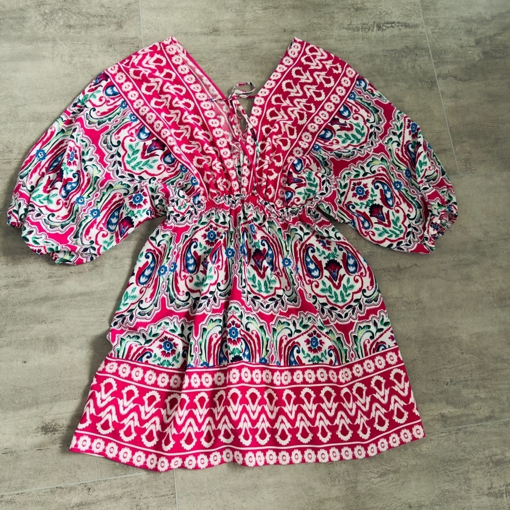 Cupshe Hot Pink Geo Puff Sleeve Mini Dress Size S - Picture 7 of 13
